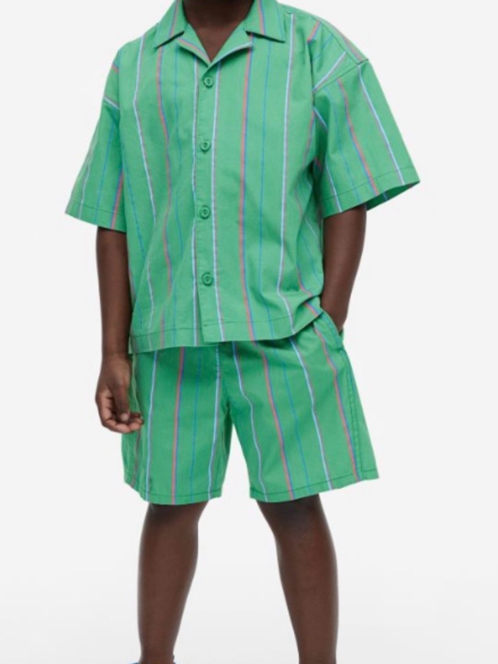‼️SALE‼️ H&M Green Striped Matching Shirt & Shorts Set